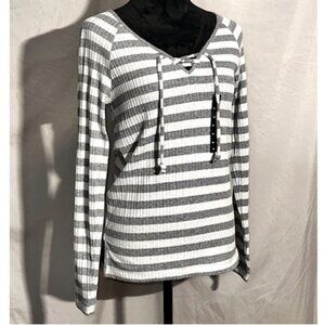 Lucky Brand Striped Tie Front Long Sleeved Shirt, Medium